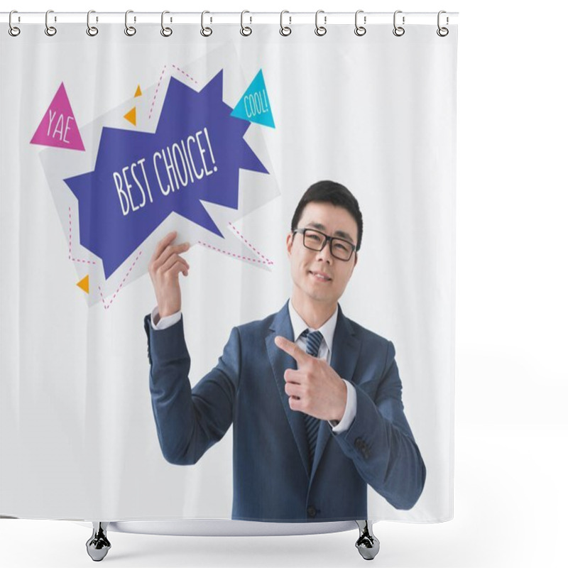 Personality  Asian Businessman With Motivational Card Shower Curtains