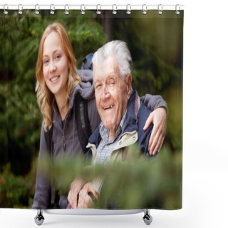 Personality  Portrait Grandfather Granddaughter Shower Curtains