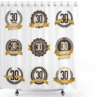 Personality  Vintage Anniversary Badges Brown And Gold 30th Year's Celebration Shower Curtains