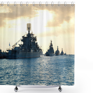 Personality  Row Of Military Ships Shower Curtains