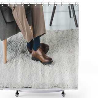 Personality  Close-up View Of Male Feet In Leather Shoes Shower Curtains