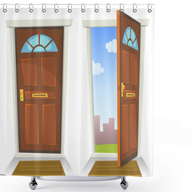 Personality  Cartoon Red Door, Open And Closed Shower Curtains