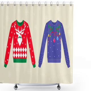 Personality  Christmas Ugly Sweaters Shower Curtains