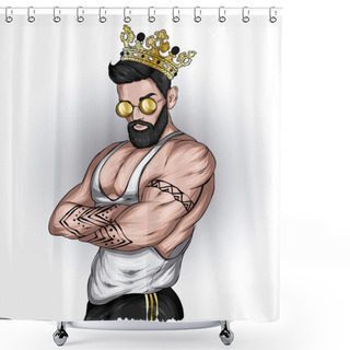 Personality  Handsome Guy In Stylish Clothes And Crown Shower Curtains