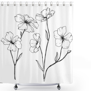 Personality  Vector. Isolated Flax Flowers Illustration Element On White Background. Black And White Engraved Ink Art. Shower Curtains
