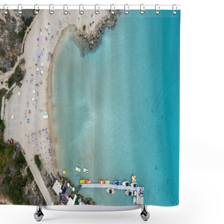 Personality  Drone Top View Of Idyllic Sandy Holiday Beach. Konnos Bay Beach People Relaxing And Enjoying Summer Holidays. Protaras Cyprus Shower Curtains
