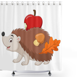 Personality  Vector Illustration Of Cartoon Little Hedgehog Carries An Apple With Mushroom And Leaf On His Back Shower Curtains