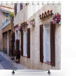 Personality  Cozy Narrow Street With Traditional Houses, Flower Pots And Shutters In Provence, France Shower Curtains