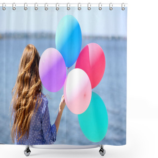Personality  Girl With Colorful Balloons Shower Curtains