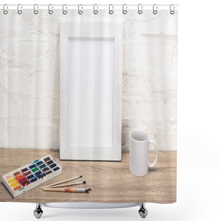 Personality  Empty Photo Frame On Table Shower Curtains