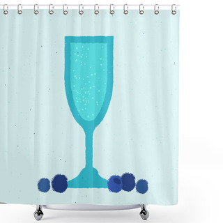 Personality  Blue Cocktail With Berries And Blueberries. Mocktail With Bubbles And Soda. Alcohol Drink For Bar. Cold Soft Liquid In Stemware Glass. Non-alcoholic Beverage. Flat Vector Illustration With Texture Shower Curtains