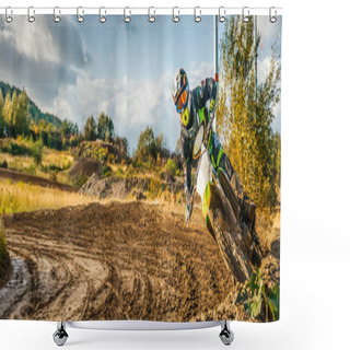 Personality  Extreme Motocross MX Rider Riding On Dirt Track Shower Curtains