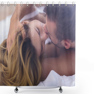 Personality  Married Couple Kissing In Bed Shower Curtains