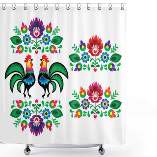 Personality  Polish Ethnic Floral Embroidery With Roosters - Traditional Folk Pattern Shower Curtains