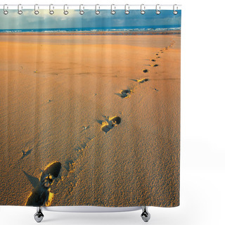 Personality  Footprints On The Beach Shower Curtains
