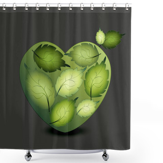 Personality  Heart Of Green Leaves. Vector Illustration. Shower Curtains