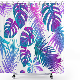 Personality  Tropic Leaves Seamless Pattern In Neon Colors. Colored Vector Illustration. Isolated On White Background. Shower Curtains