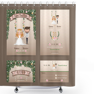 Personality  Rustic Wedding Cartoon Bride And Groom Couple Shower Curtains