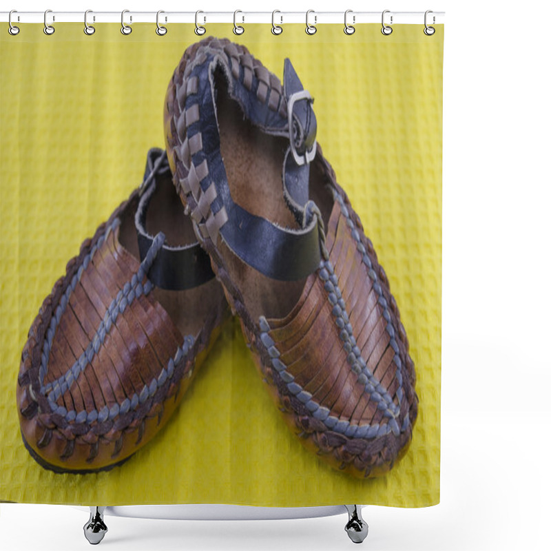 Personality  Traditional Serbian Footwear On Yellow Shower Curtains