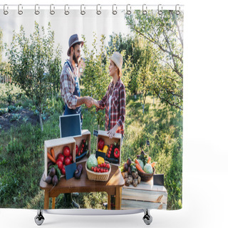 Personality  Farmers Shaking Hands At Market  Shower Curtains