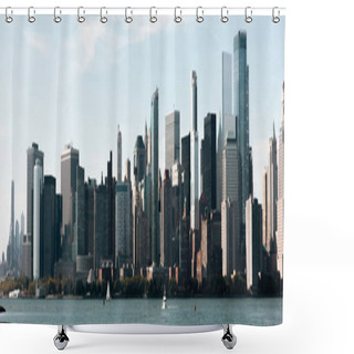 Personality  Cityscape With Contemporary Skyscrapers And Hudson River In New York City, Banner Shower Curtains