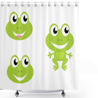 Personality  Cute Green Cartoon Frog - Icons Isolated On White Shower Curtains