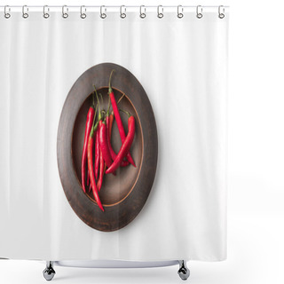 Personality  Red Chili Peppers On Black Plate  Shower Curtains