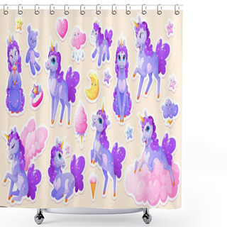 Personality  Sticker Pack With Magic Unicorn, Cute Cartoon Pony Shower Curtains