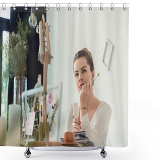 Personality  Florist With Flower At Workplace  Shower Curtains