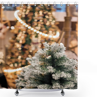 Personality  Christmas Lights And Fir Branches. Christmas Texture For Postcards. Garland With Lights On Christmas Tree. A Place For Advertising. Shower Curtains
