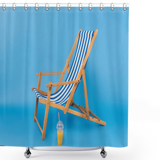 Personality  Orange Juice Near Deck Chair On Blue Background  Shower Curtains