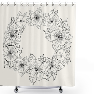 Personality  Round Ornament Frame With Hibiscus Flower  Shower Curtains