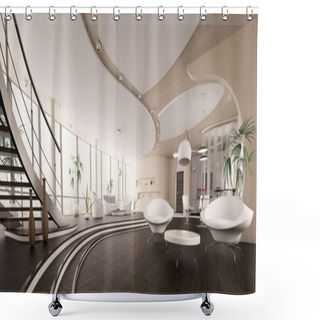 Personality  Interior Of Modern House Panorama 3d Render Shower Curtains