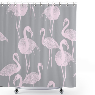 Personality  Elegance Seamless Pattern With Birds Flamingo Shower Curtains