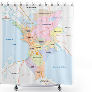 Personality  Metro Manila Administrative, Political And Road Map, Philippines Shower Curtains