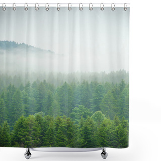 Personality  Thick Morning Fog In The Summer Forest. Shower Curtains
