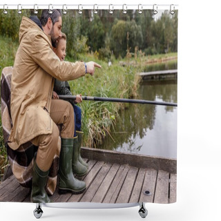 Personality  Father And Son Fishing Together  Shower Curtains
