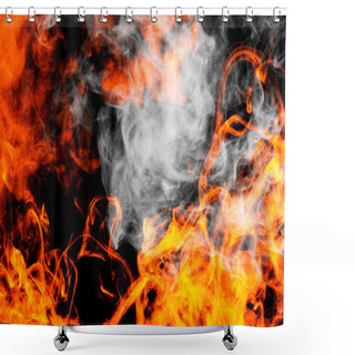 Personality  Dense Fiery Flames Smoke On A Black Isolated Background. Background Of Smoke Vape Shower Curtains
