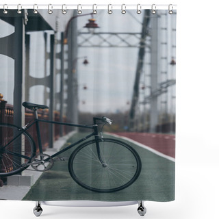 Personality  Vintage Bike On Pedestrian Bridge On Cloudy Day Shower Curtains