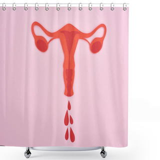 Personality  Top View Of Red Paper Cut Female Reproductive Internal Organs With Blood Drops On Pink Background  Shower Curtains