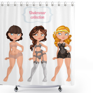 Personality  Vector Illustration Of A Young Girl In Underwear Retro Style Shower Curtains