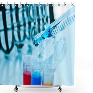 Personality  Laboratory Research Of Cancer Diseases, Rack With RNA Samples Shower Curtains