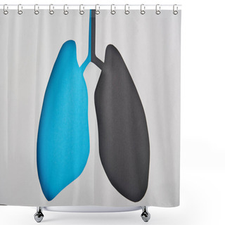 Personality  Top View Of Empty Blue And Black Lungs Model Isolated On White Shower Curtains
