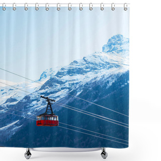 Personality  Ski Cable Car In The Winter Snow Season. Blue Sky And Mountains Background. Shower Curtains