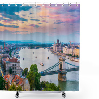 Personality  Panoramic View Of Budapest After Sunset Shower Curtains