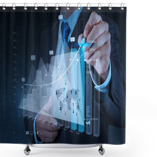 Personality  Businessman Hand Working With New Modern Computer Shower Curtains