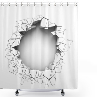 Personality  Dark Destruction Cracked Hole In White Stone Wall Shower Curtains