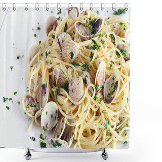 Personality  Spaghetti With Clams Closeup Shower Curtains