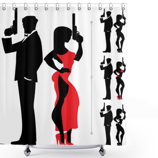 Personality  Spy Couple 3 Shower Curtains