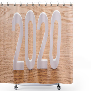 Personality  Paper White 2020 Numbers On Wooden Brown Background, Panoramic Shot Shower Curtains